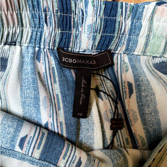 BCBGMaxazria Cedric Patterned Print Summer Lounge Cropped Blue Pants Size XS - Picture 6 of 7